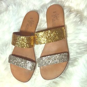 Joie Avalon leather slides glitter